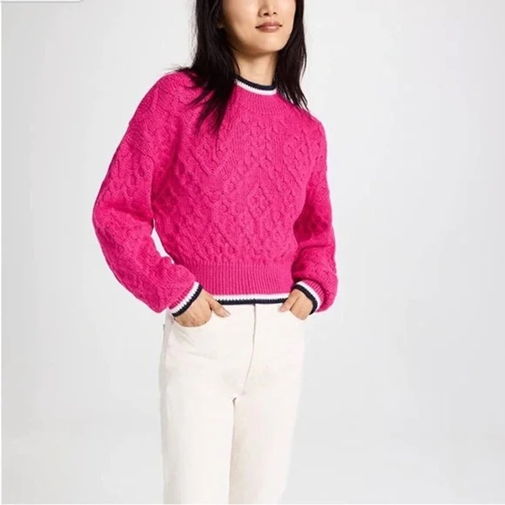 Mother The Mock Neck Pink Cable Knit Cropped Jumper Sweater